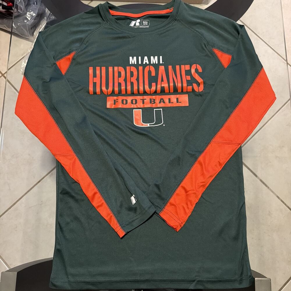 Russell Athletic Miami Hurricanes Football Dry Fit Long Sleeve Size Small